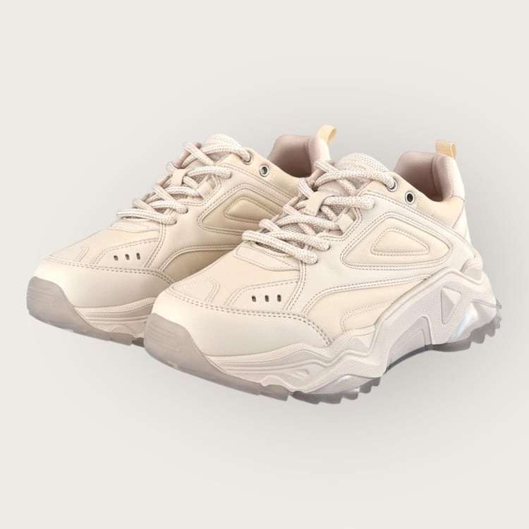Kadın Kalın Taban Bağcıklı Spor Ayakkabı & Sneaker Bej