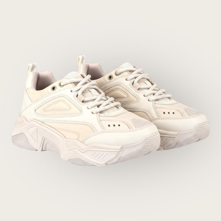 Kadın Kalın Taban Bağcıklı Spor Ayakkabı & Sneaker Bej