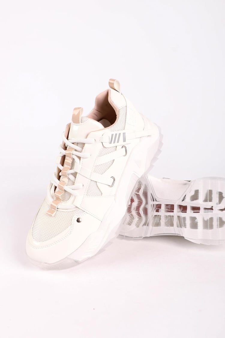Kadın Kalın Taban Spor Ayakkabı & Sneaker Bej - Beyaz