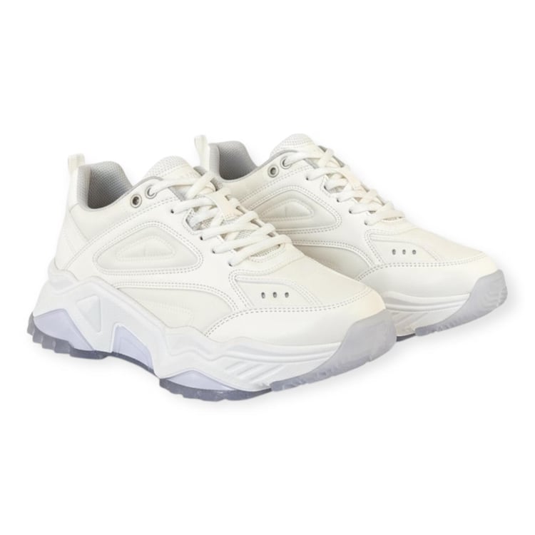 Kadın Kalın Taban Bağcıklı Spor Ayakkabı & Sneaker Beyaz