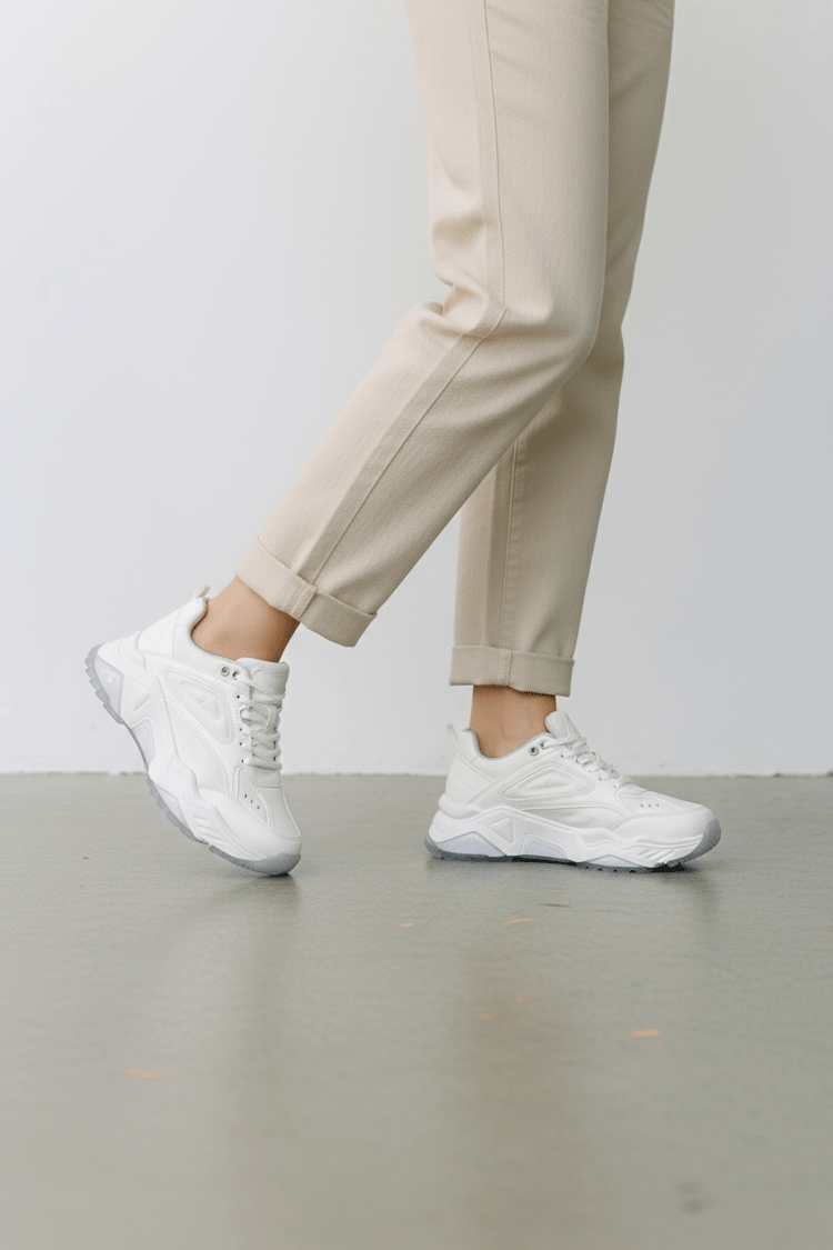 Kadın Kalın Taban Bağcıklı Spor Ayakkabı & Sneaker Beyaz