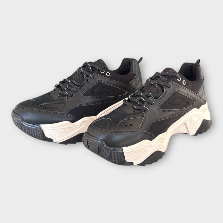 Kadın Kalın Taban Bağcıklı Spor Ayakkabı & Sneaker Siyah