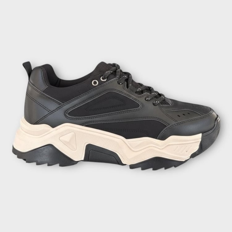 Kadın Kalın Taban Bağcıklı Spor Ayakkabı & Sneaker Siyah
