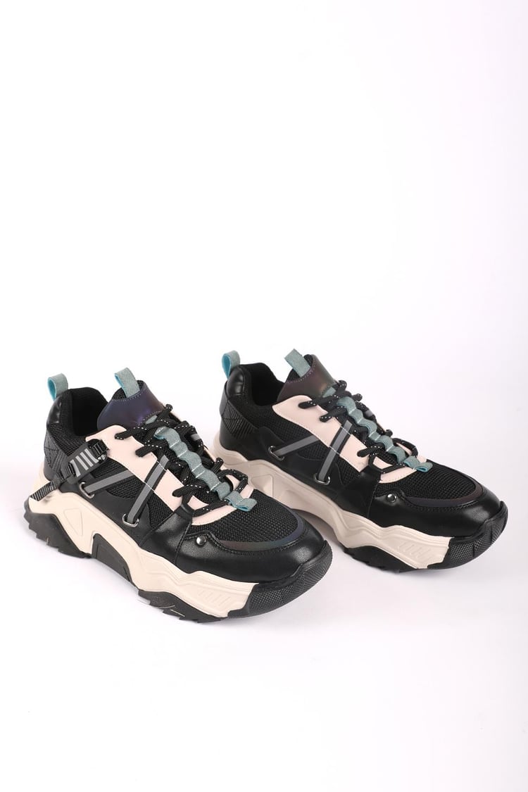 Kadın Kalın Taban Spor Ayakkabı & Sneaker Siyah - Yeşil
