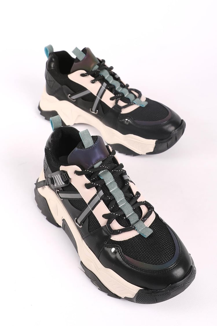 Kadın Kalın Taban Spor Ayakkabı & Sneaker Siyah - Yeşil