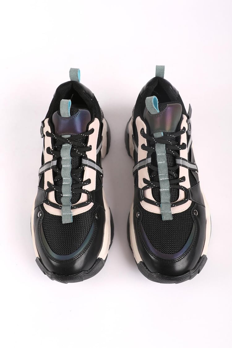 Kadın Kalın Taban Spor Ayakkabı & Sneaker Siyah - Yeşil