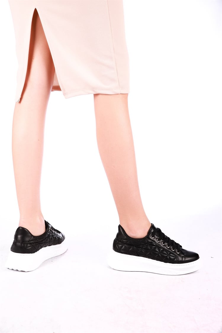 Kadın Kalın Taban Bağcıklı Sneaker SİYAH