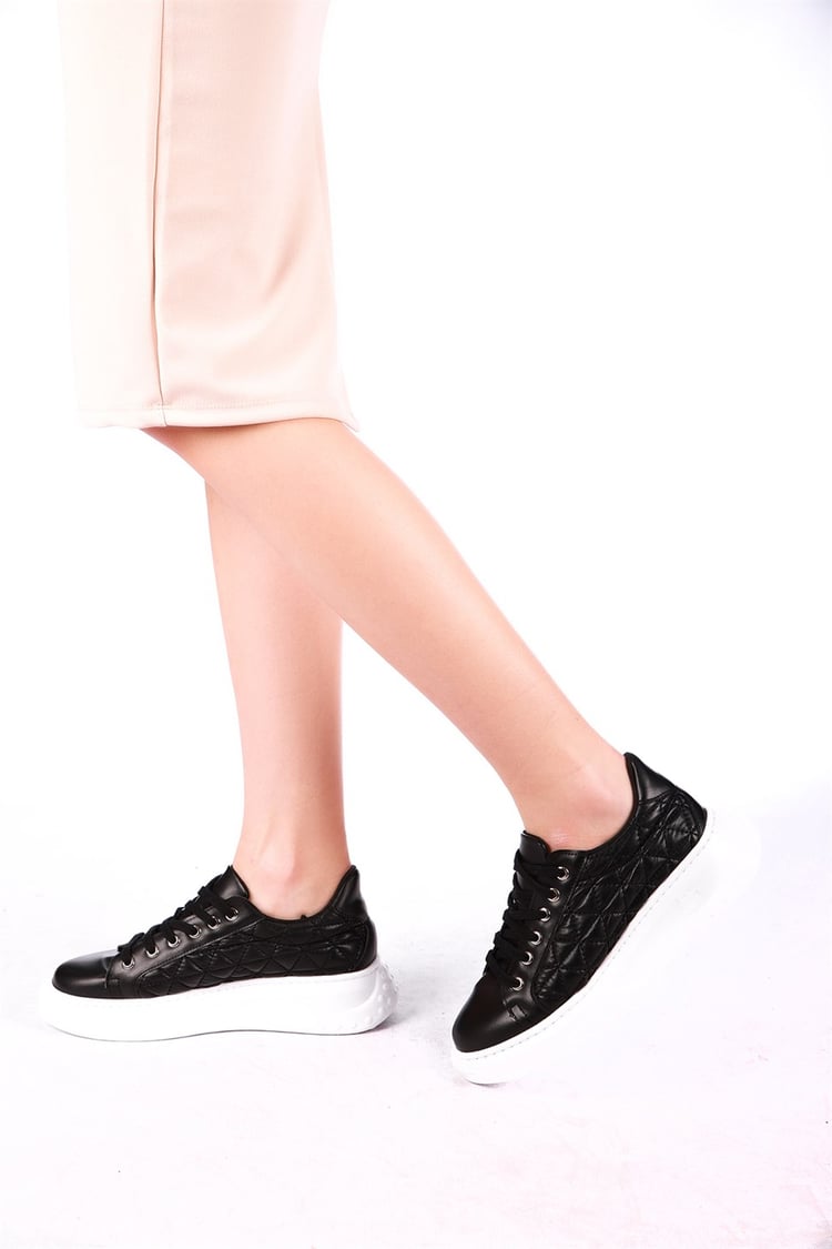 Kadın Kalın Taban Bağcıklı Sneaker SİYAH