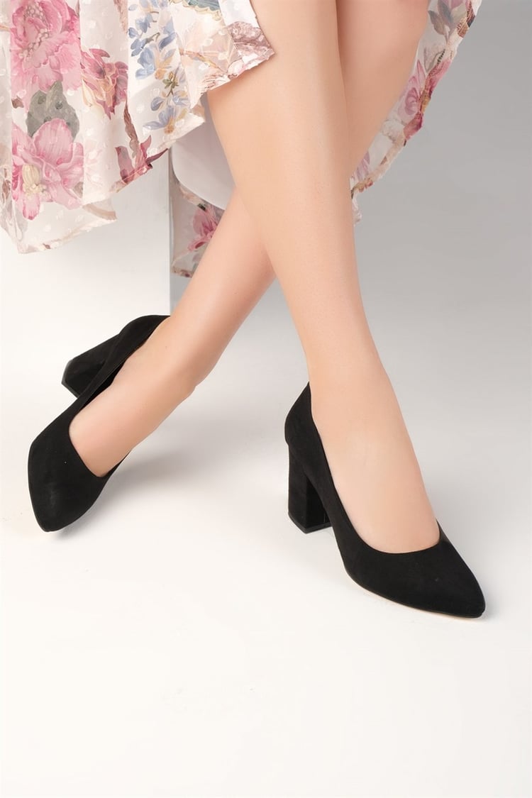Kadın Kalın Topuklu Stiletto SÜET SİYAH