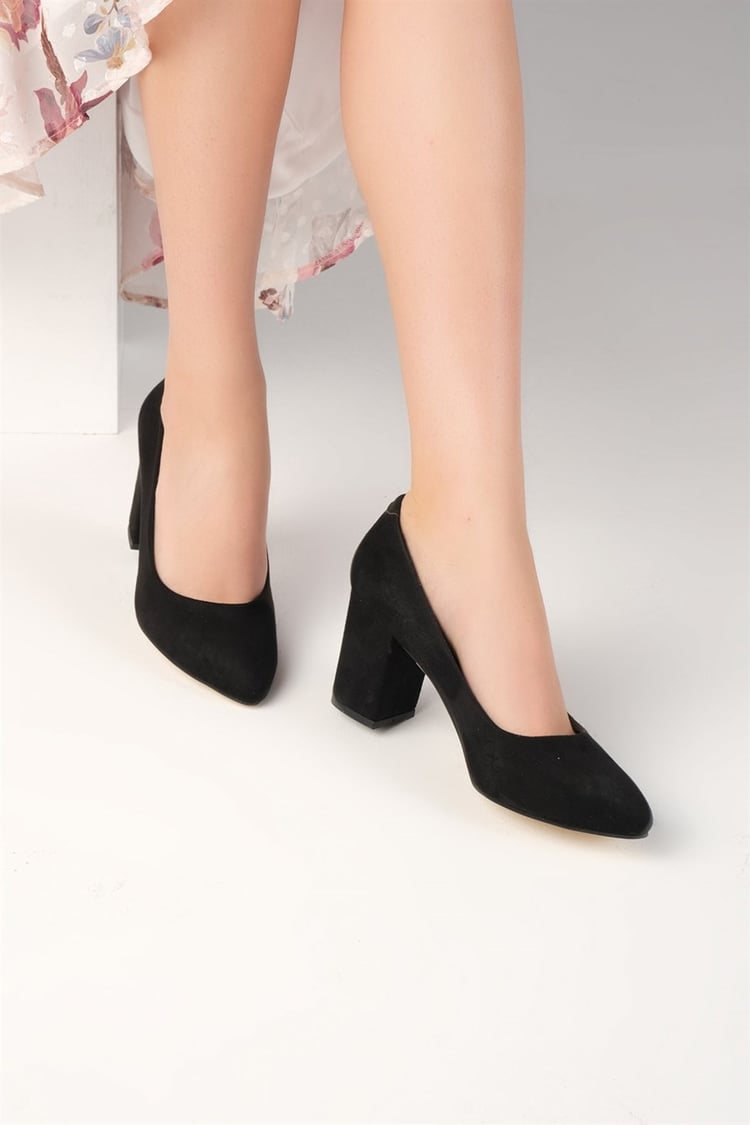 Kadın Kalın Topuklu Stiletto SÜET SİYAH
