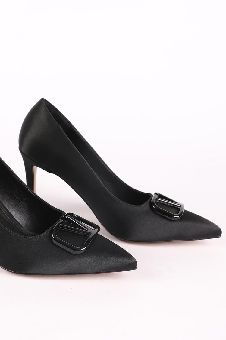 Kadın Toka Detaylı Stiletto Siyah Saten