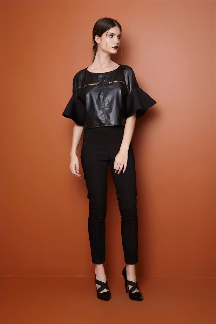 Kolları Volanlı Croptop Bluz