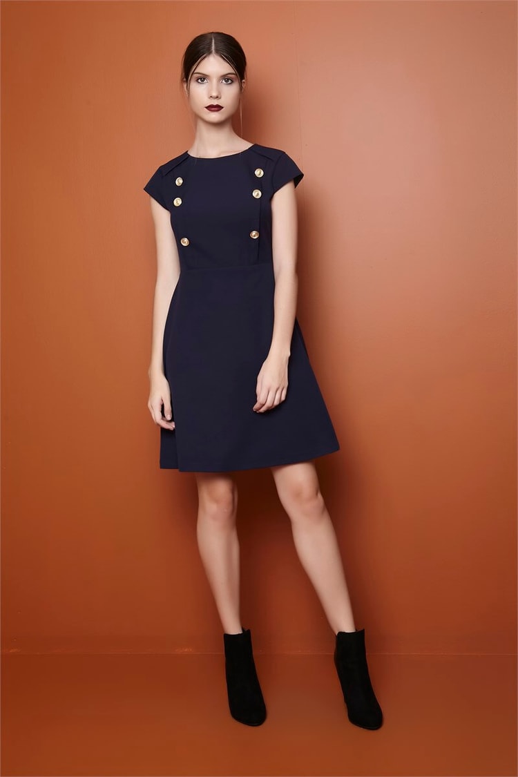 Düğme Detaylı Mini Boy Elbise
