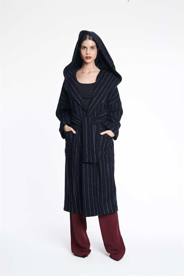 Oversize Çizgili Kaban