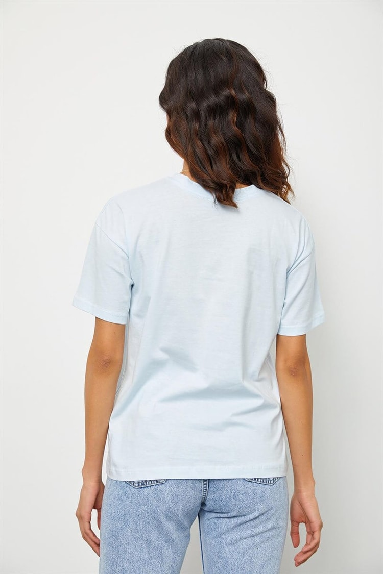 Açık Mavi Bisiklet Yaka Basic T-ShirtST060S71190014