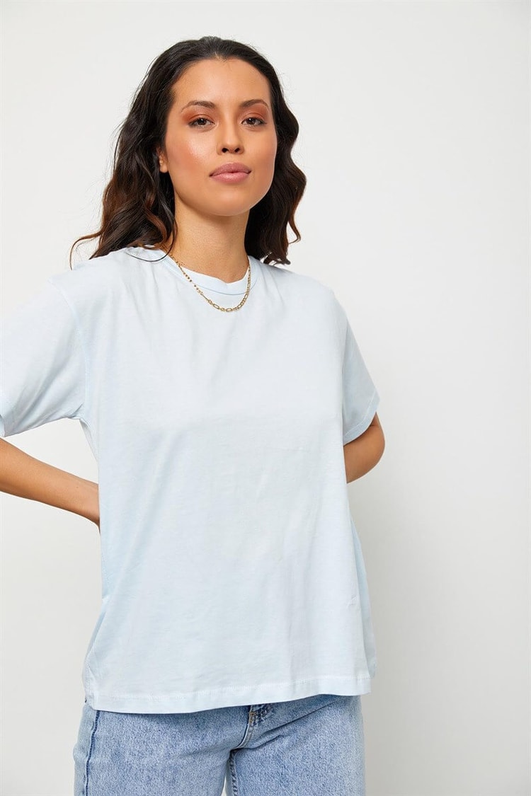 Açık Mavi Bisiklet Yaka Basic T-ShirtST060S71190014
