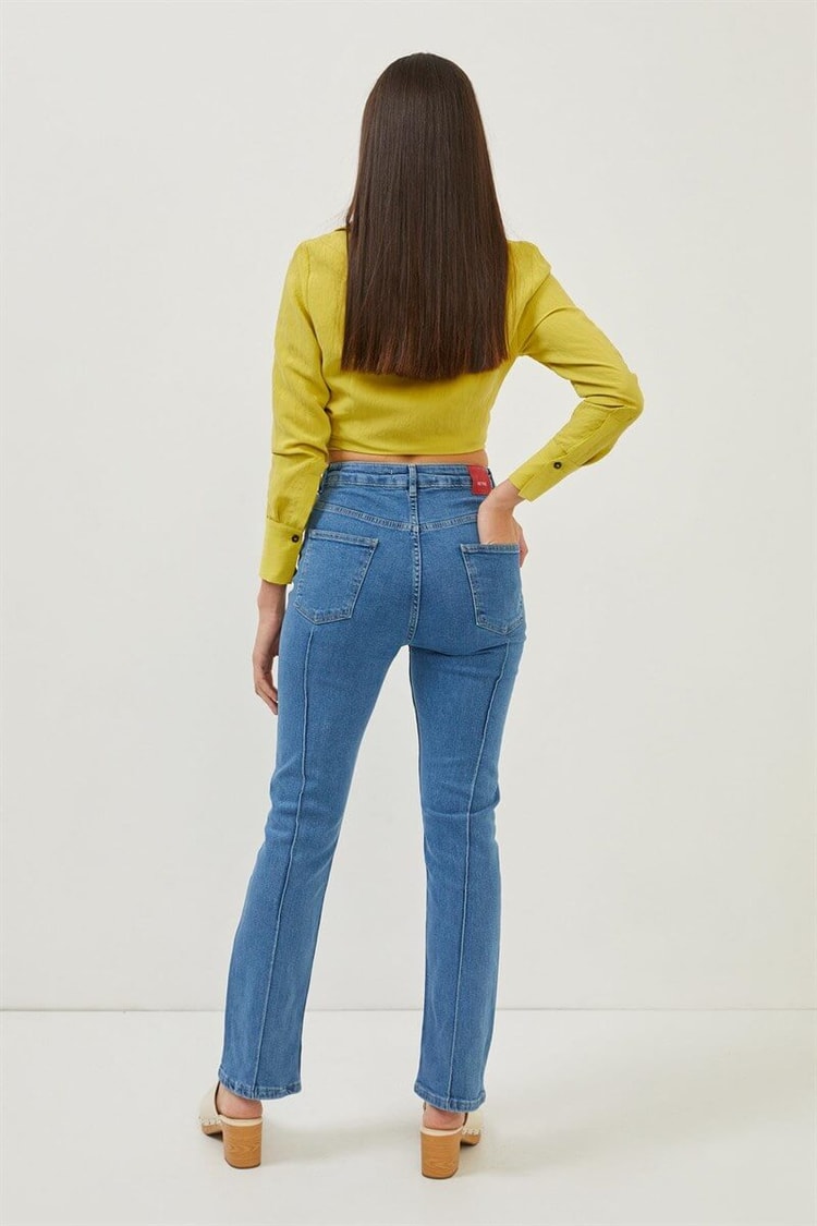Açık Mavi Önü Biye Detaylı Yıkamalı JeanST060S31683002
