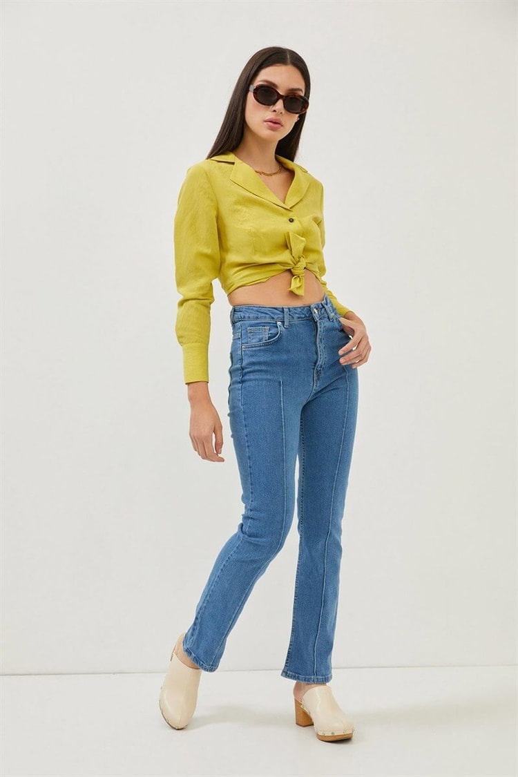 Açık Mavi Önü Biye Detaylı Yıkamalı JeanST060S31683002