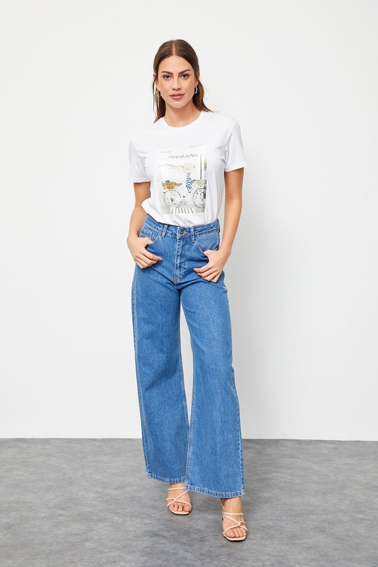 Açık Mavi Yüksek Bel Bol  Paça JeanST060S20437007