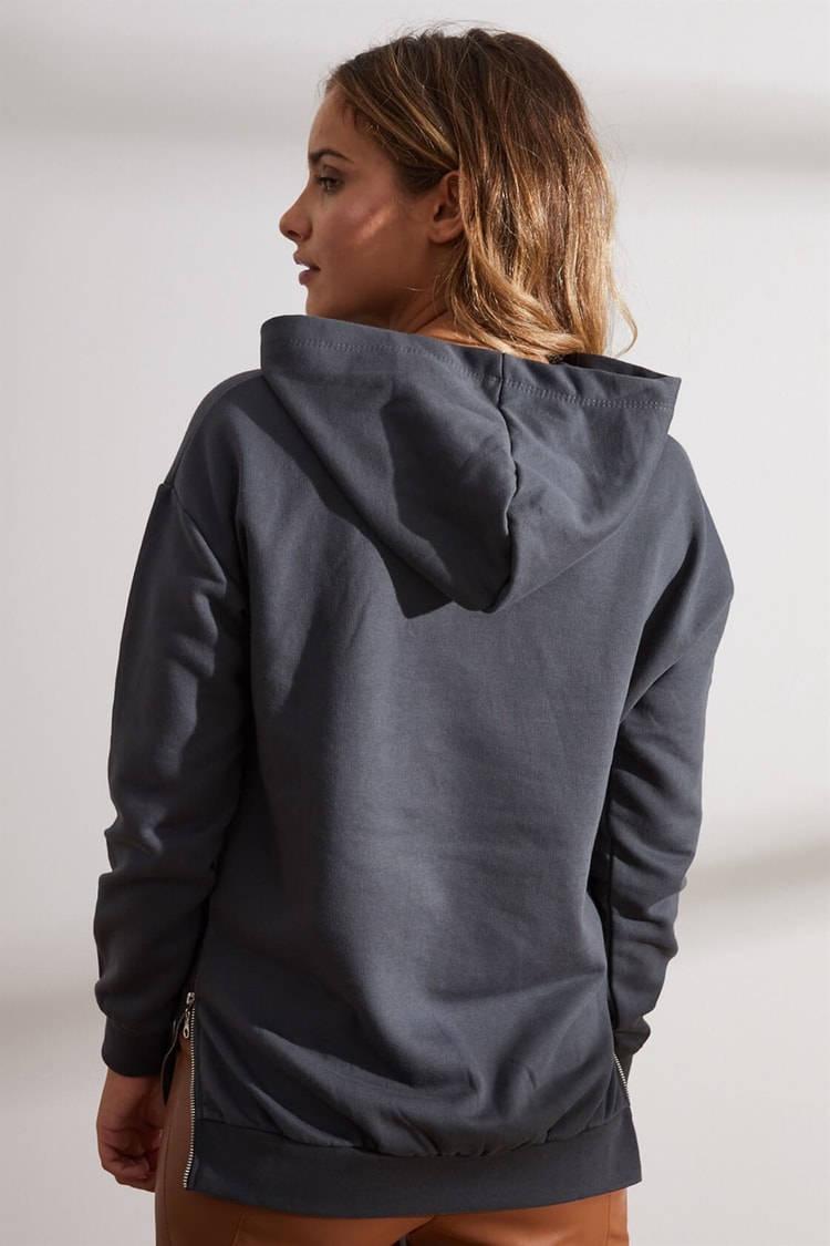 Antrasit Kapüşonlu Baskılı SweatshirtST060W7208301