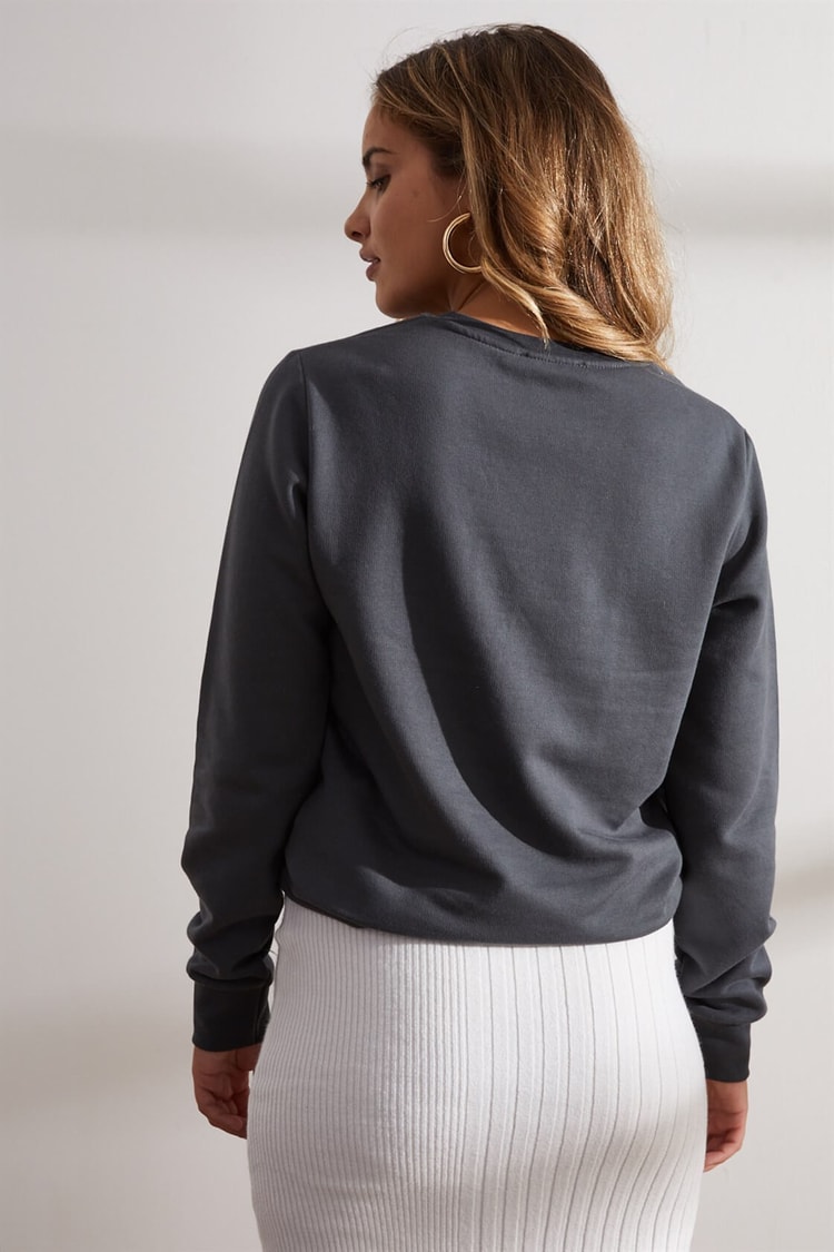 Antrasit Önü Baskılı Uzun Kol SweatshirtST060W7209001