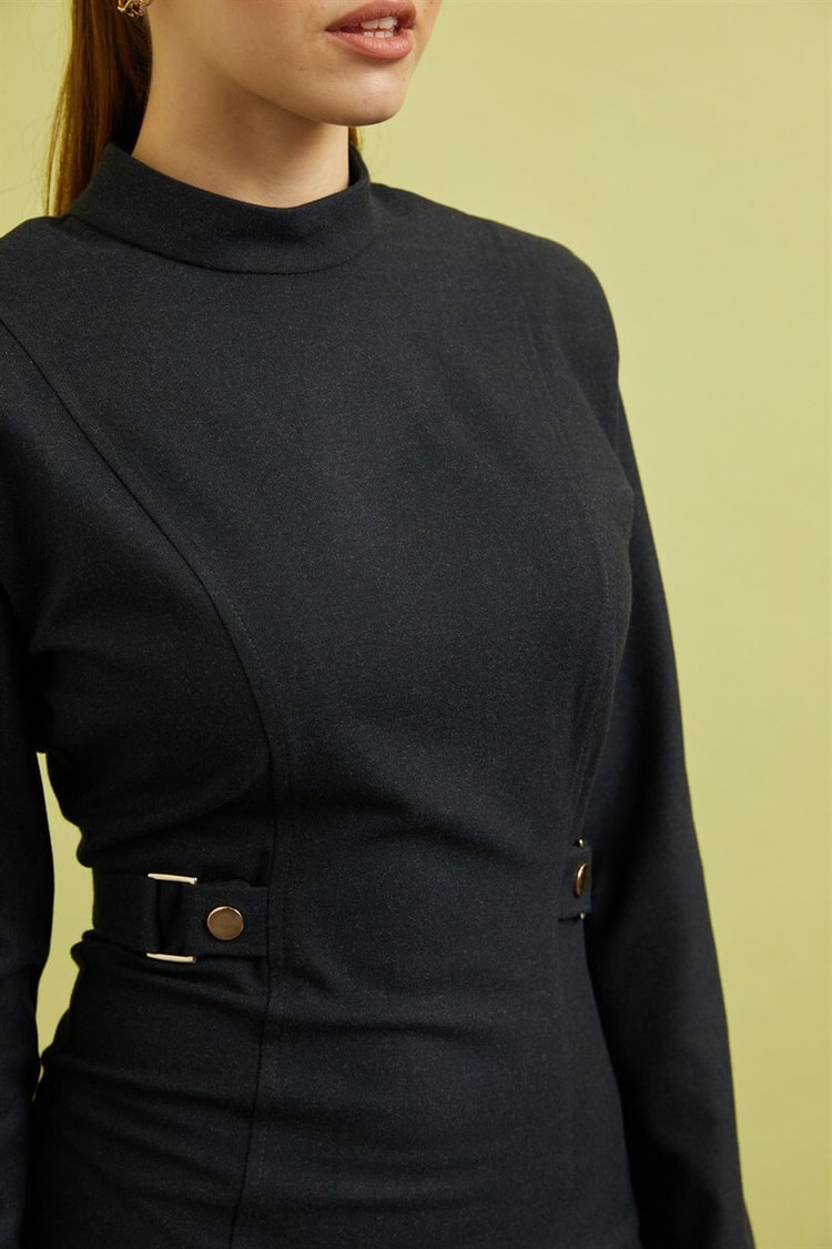 Antrasit Vatka Detaylı Yırtmaçlı ElbiseST060W40136901