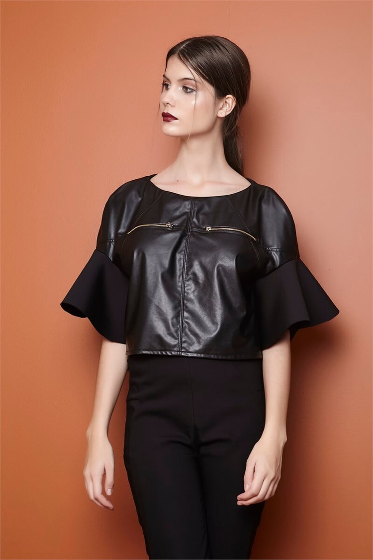 Kolları Volanlı Croptop Bluz