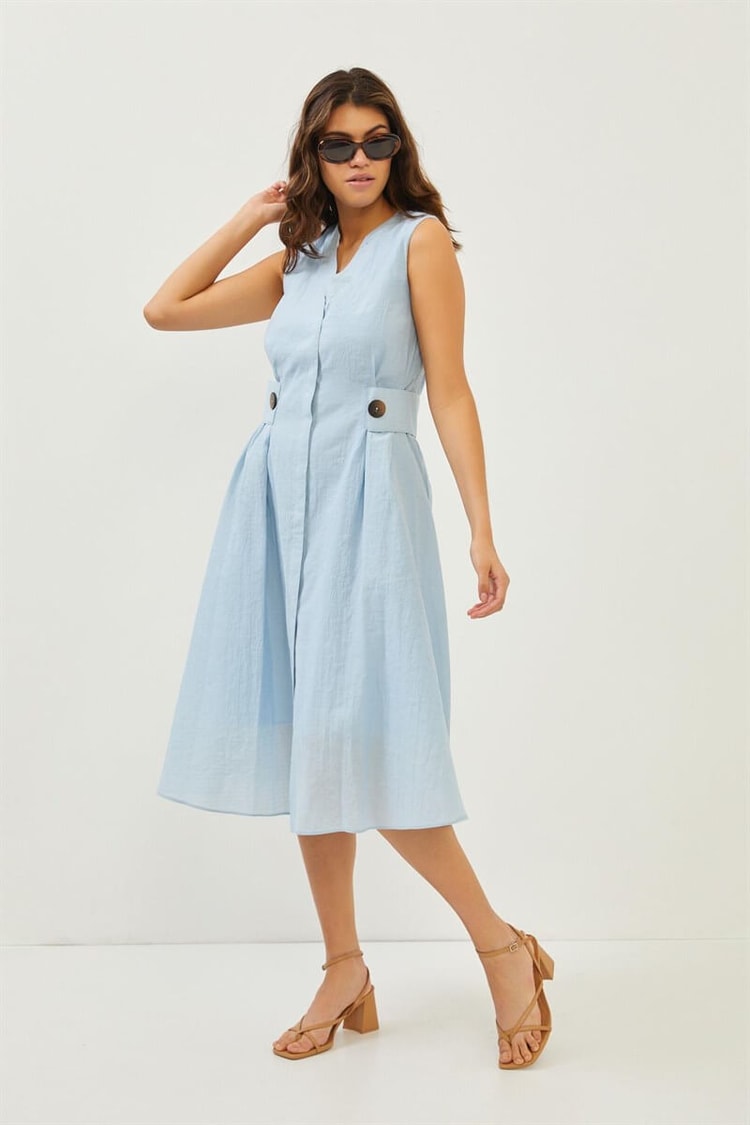Bebe Mavi Beli Düğme Detaylı Midi ElbiseST060S40143801
