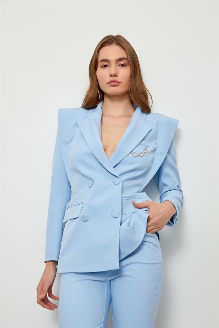 Bebe Mavi Sivri Omuzlu Ceket Pantolon TakımST050S6006801
