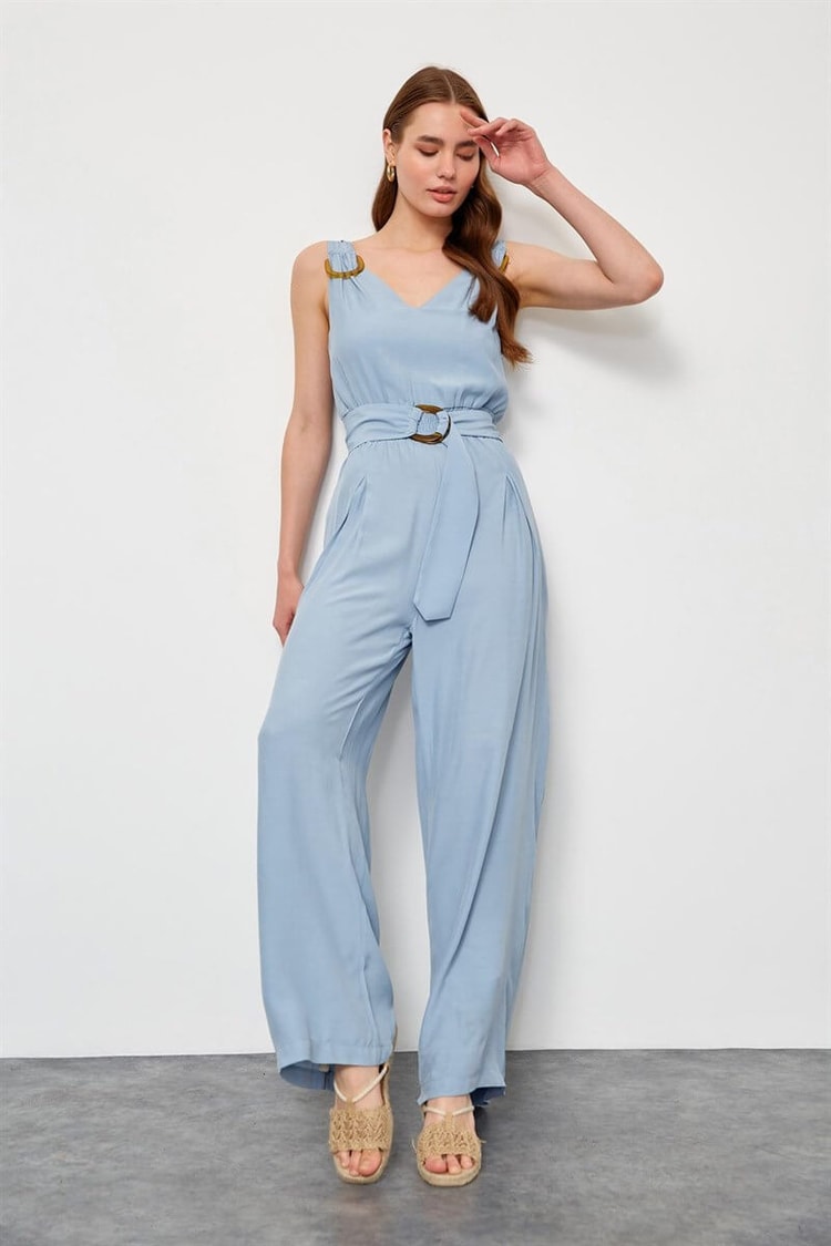 Bebe Mavi Viskon Rayon Tokalı Ve Kemerli Maxi TulumST050S2811801