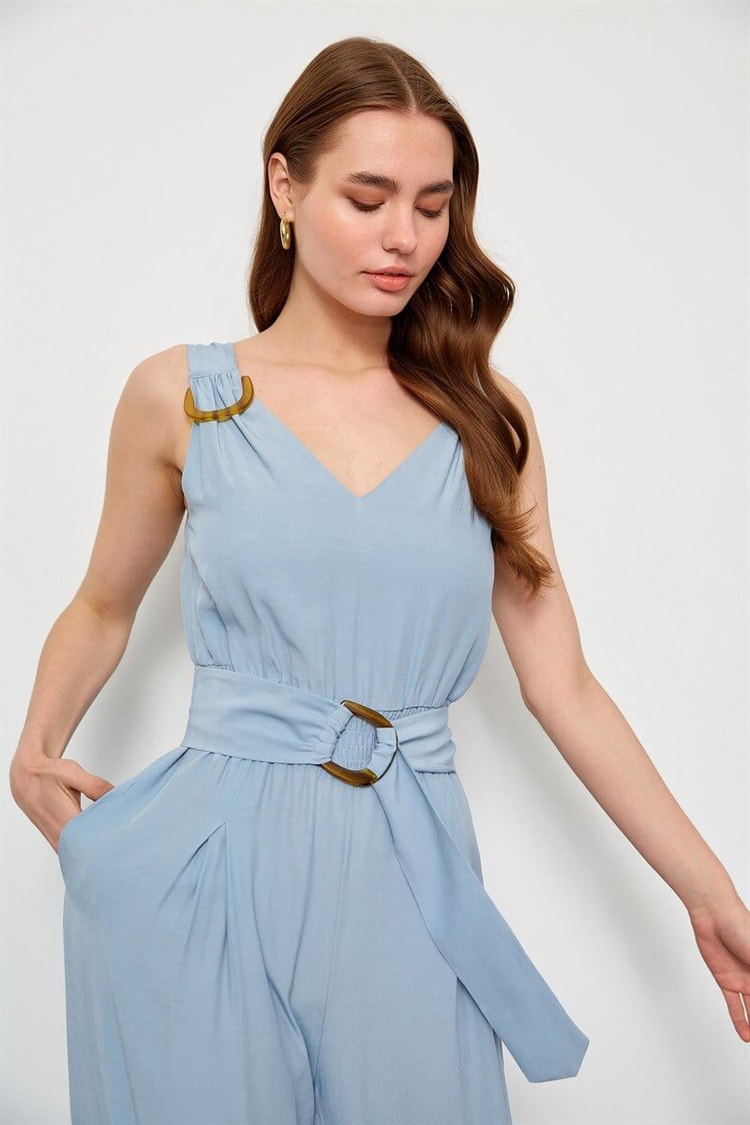 Bebe Mavi Viskon Rayon Tokalı Ve Kemerli Maxi TulumST050S2811801