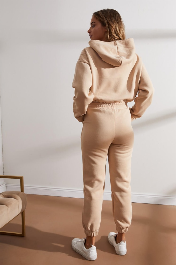 Bej Crop Sweatshirt Jogger Eşofman TakımıST050W6005501