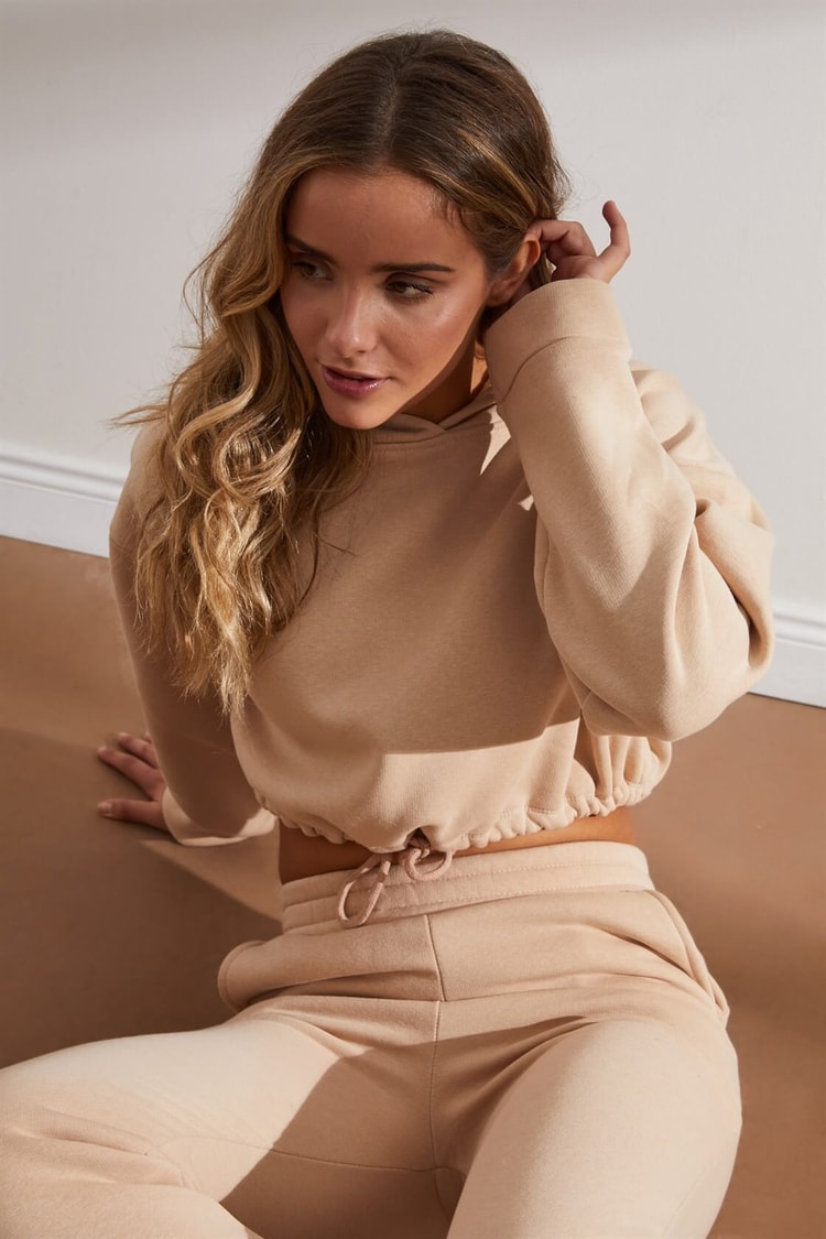 Bej Crop Sweatshirt Jogger Eşofman TakımıST050W6005501