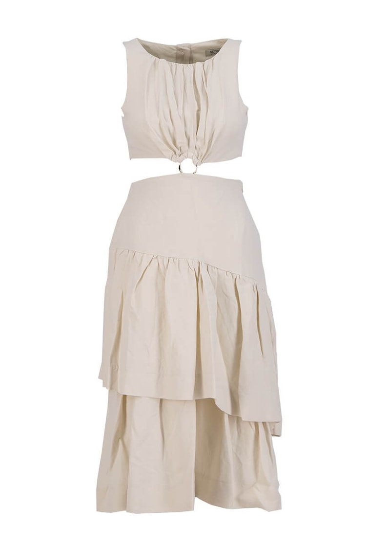 Bej Cut Out Detaylı Katlı Maxi Boy ElbiseST070S40160501