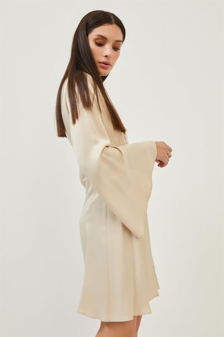 Bej Cut Out Detaylı Uzun Kol Mini ElbiseST070S40157601