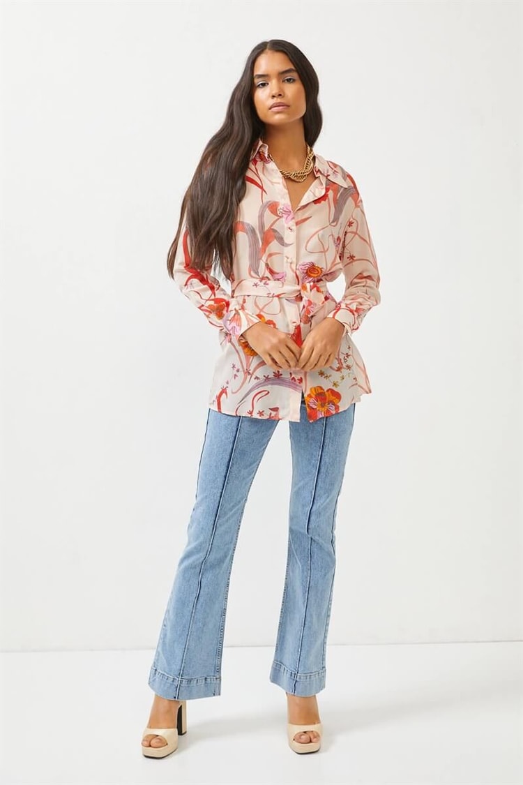 Bej Floral Desen Kuşaklı TunikST060S65130001