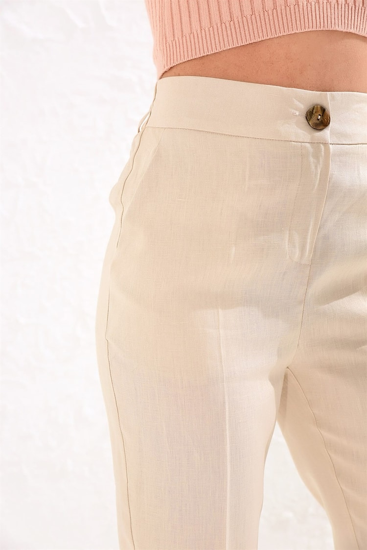 Bej Normal Bel Cepli Bilek Boy Keten PantolonST050S2032201