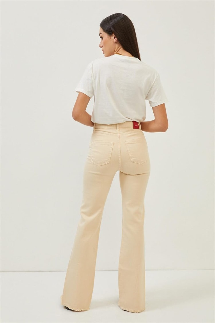 Bej Paçaları Yırtmaç Detaylı Yüksek Bel Wide Leg JeanST070S31744002