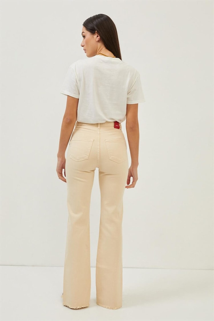 Bej Paçaları Yırtmaç Detaylı Yüksek Bel Wide Leg JeanST070S31744002