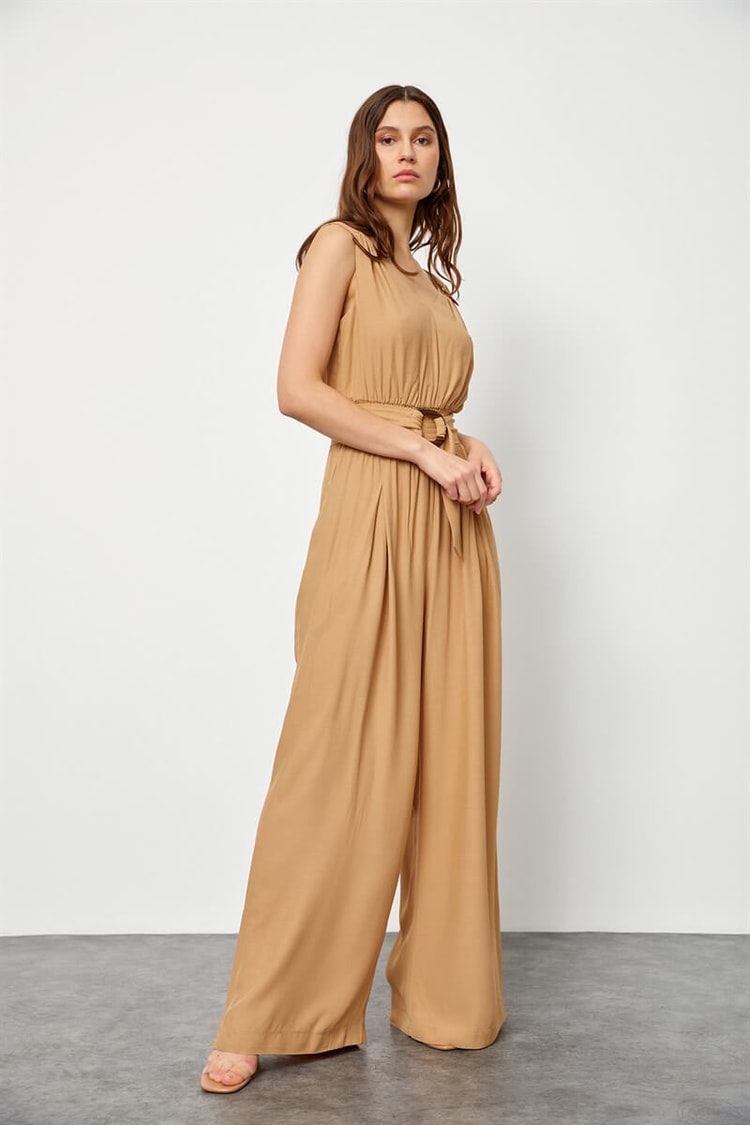 Bej Viskon Rayon Tokalı Ve Kemerli Maxi TulumST050S2811801