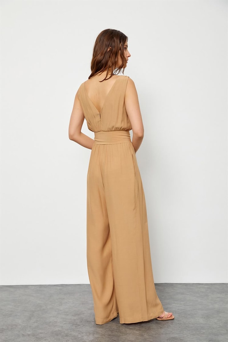 Bej Viskon Rayon Tokalı Ve Kemerli Maxi TulumST050S2811801