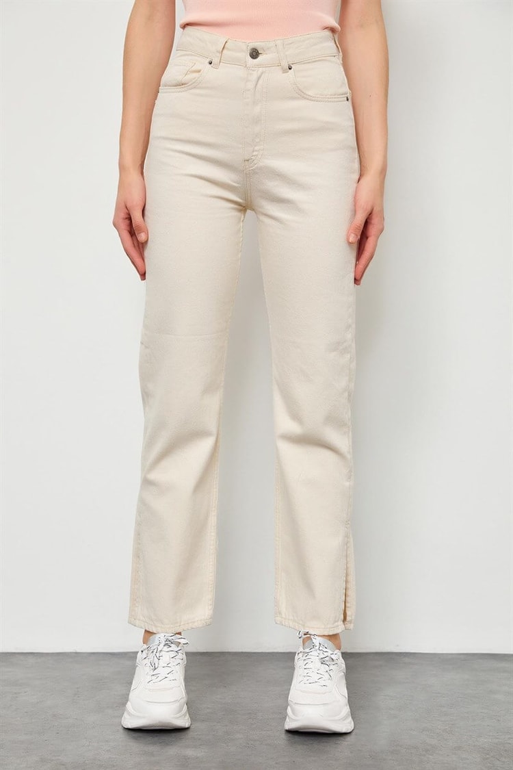 Bej Yüksek Bel Yırtmaçlı JeanST060S20467007