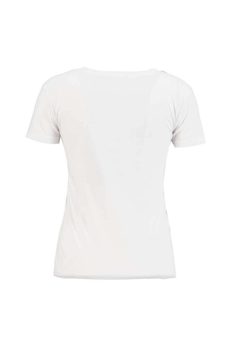 Beyaz  V Yaka Kısa Kol Yanları Yırtmaçlı Pamuk T-ShirtST040S710691
