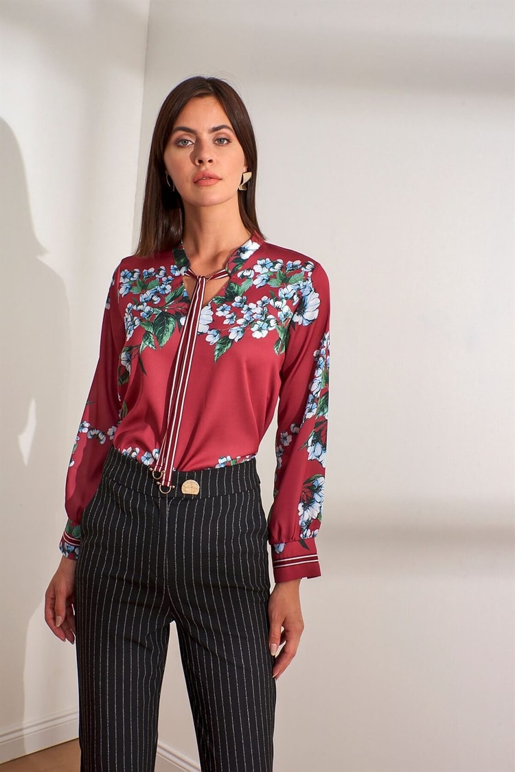 Bordo V Yaka Uzun Kol BluzST050W302331
