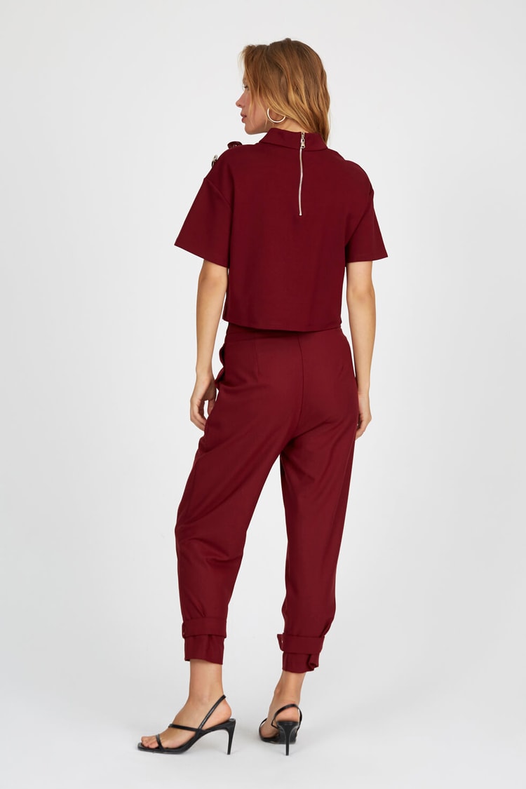 Bordo Balıkçı Yaka Kısa Kol BluzST040W301881