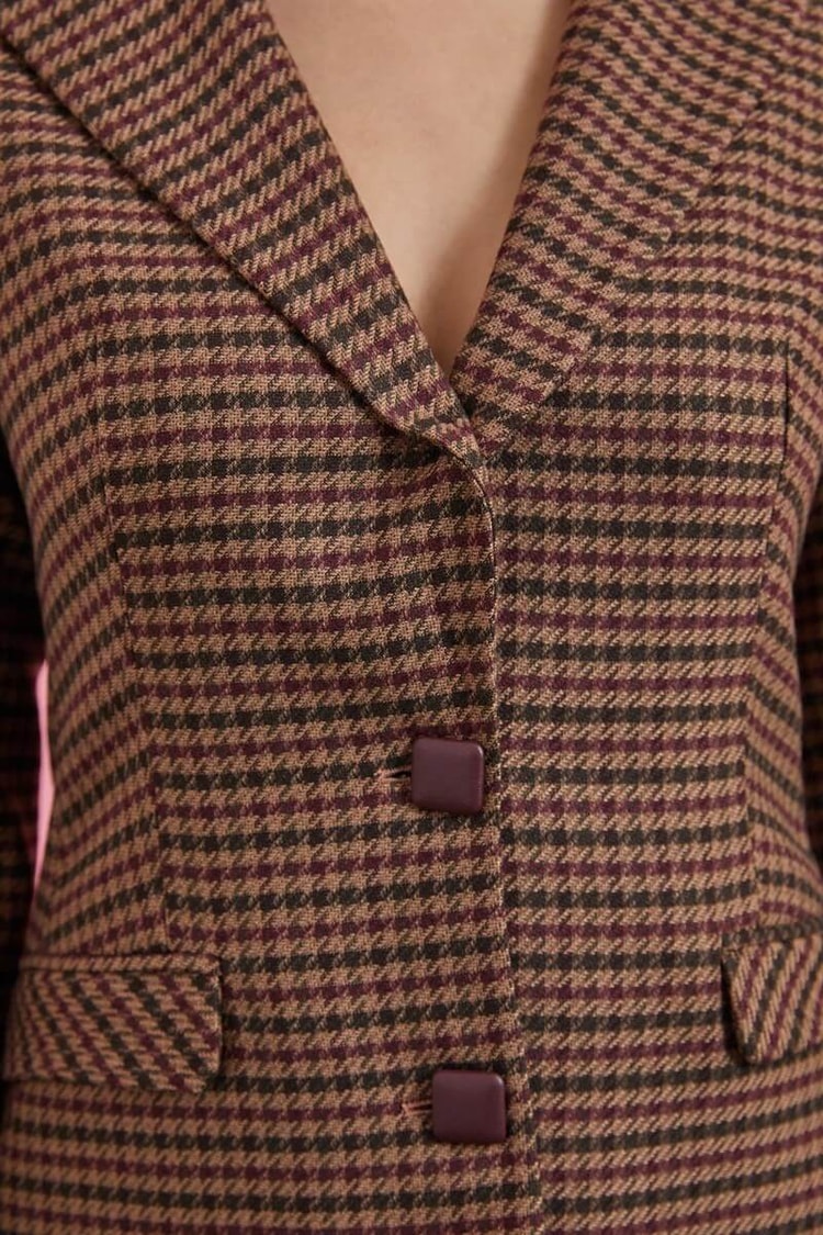 Bordo Geometrik Desen Fit Blazer CeketST060W90337001