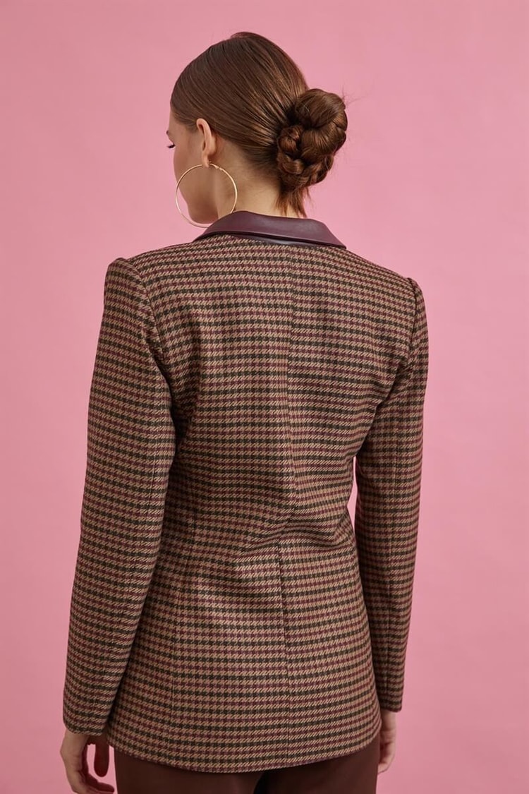 Bordo Geometrik Desen Fit Blazer CeketST060W90337001