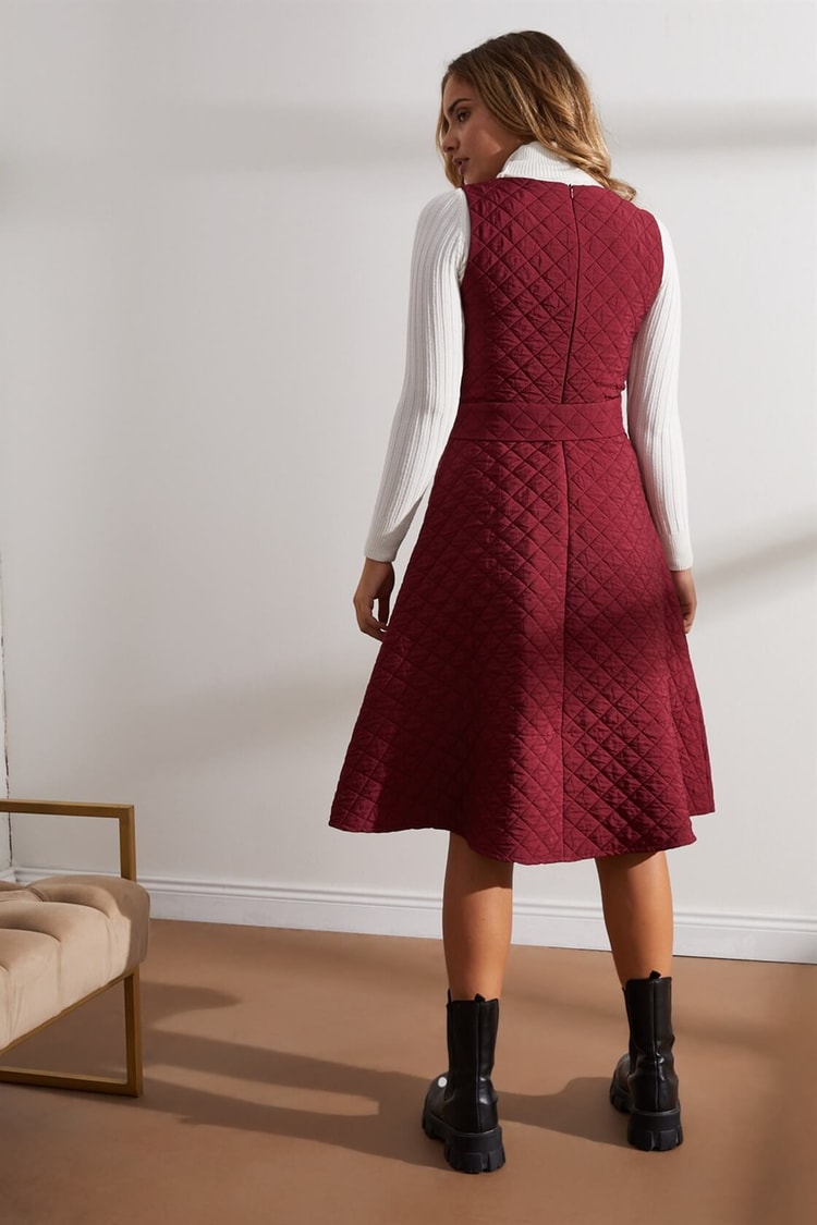 Bordo Kare Yaka Kemerli ElbiseST050W4084201