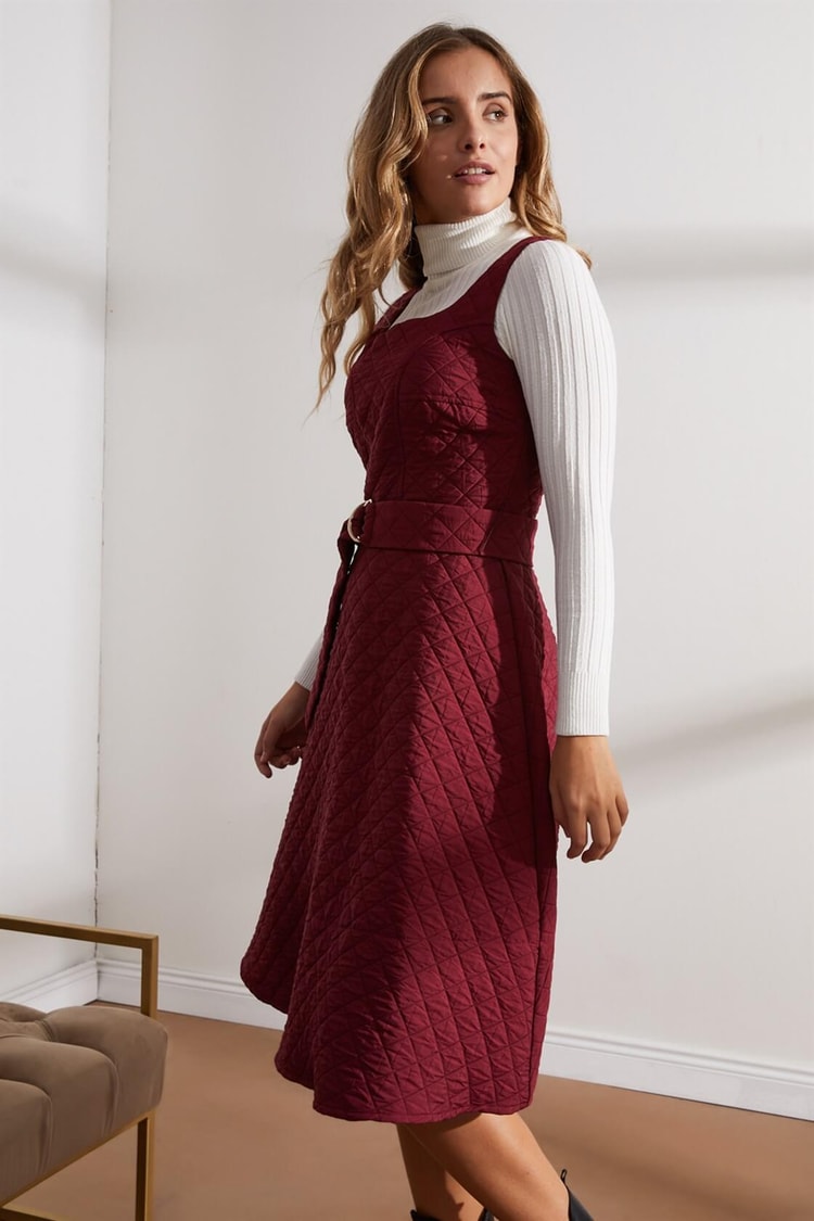 Bordo Kare Yaka Kemerli ElbiseST050W4084201