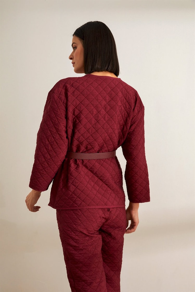 Bordo Kemerli Cepli Kruvaze Kapama CeketST050W9018901